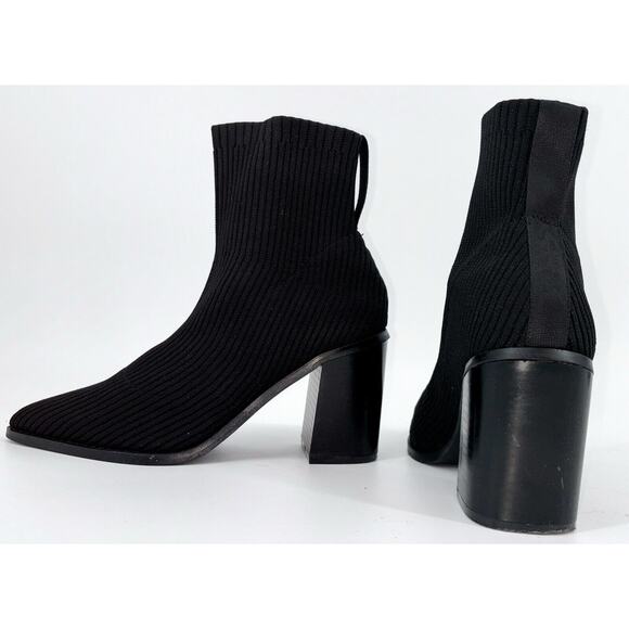 LULUS Farlie Ribbed Knit Pointed Toe Sock Boots Black Size 8 Block Heel Ankle - Picture 3 of 10